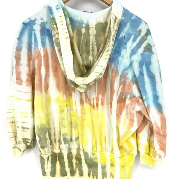 Barbara Lesser Fibers Tie Dye T Shirt Hoodie Low Zip Front XL - Picture 3 of 9